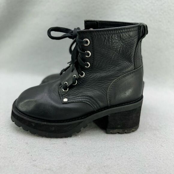 UNIF Black Leather Moto Combat Platform Lace Up Boot size 7 - Picture 5 of 13
